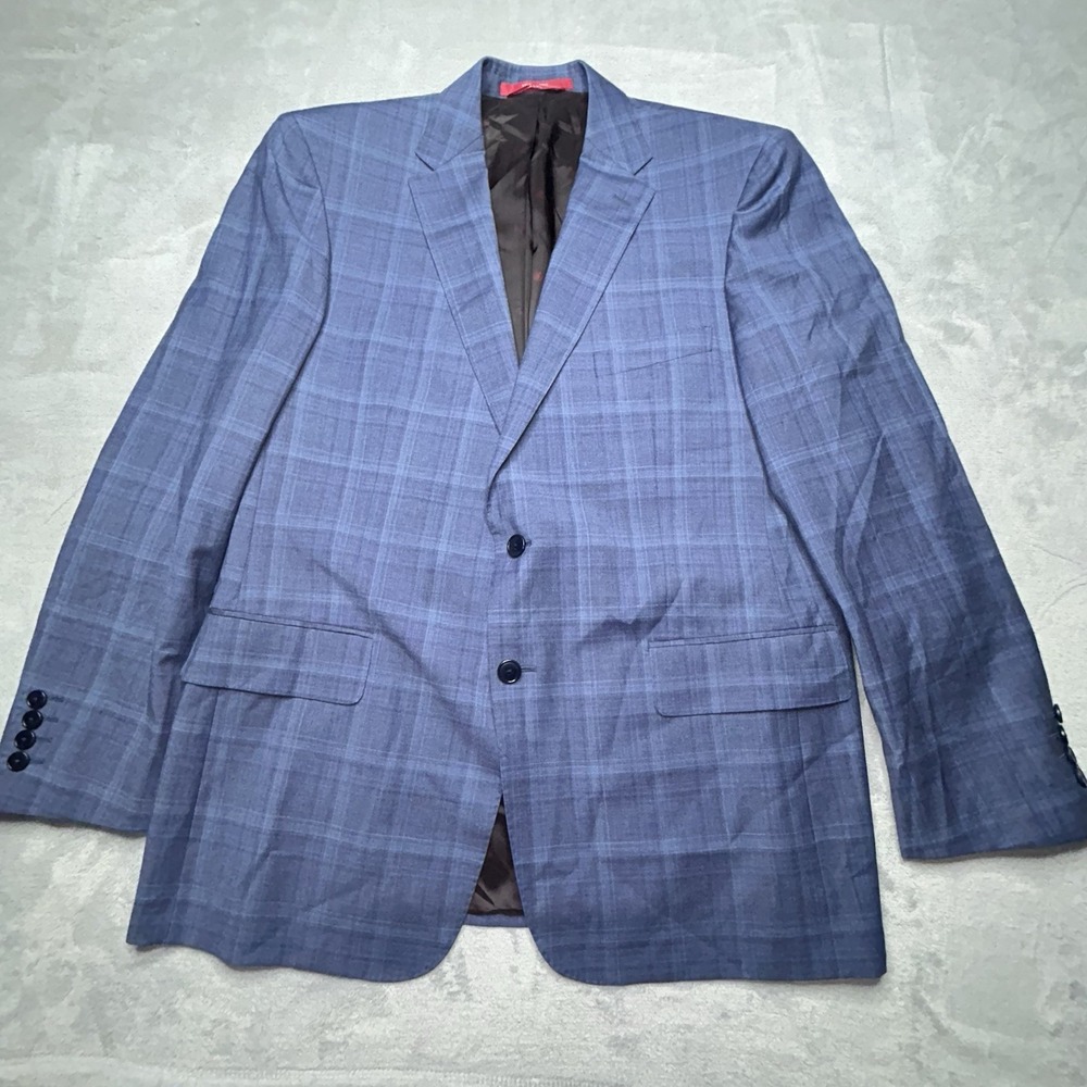 Tino Cosma Italy Reda Wool Blazer Mens 42R Blue Plaid Sport Coat Windowpane
